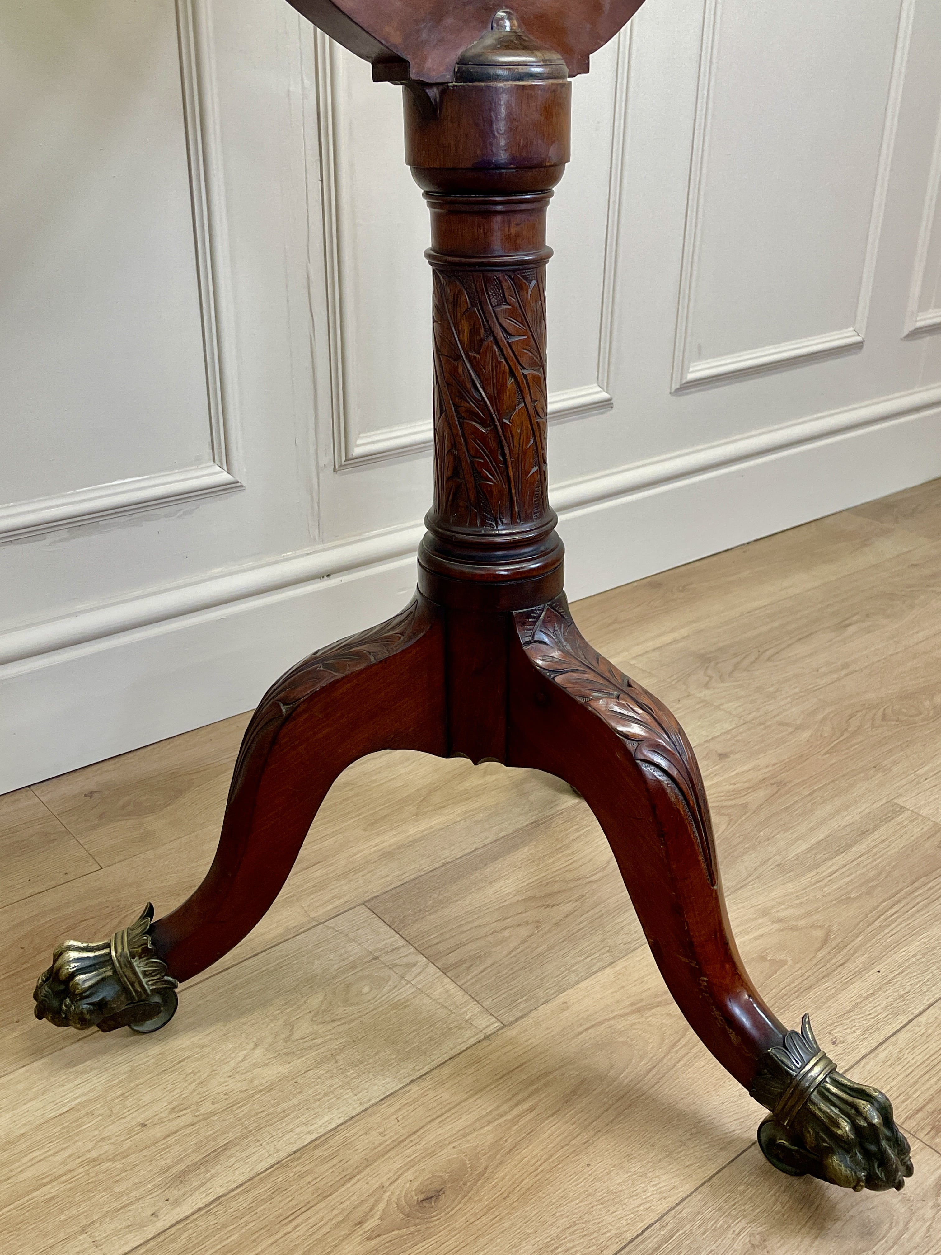 Large antique Chippendale style cheval mirror with tilting oval plate and brass lion feet, perfect statement mirror for Georgian cottage interior