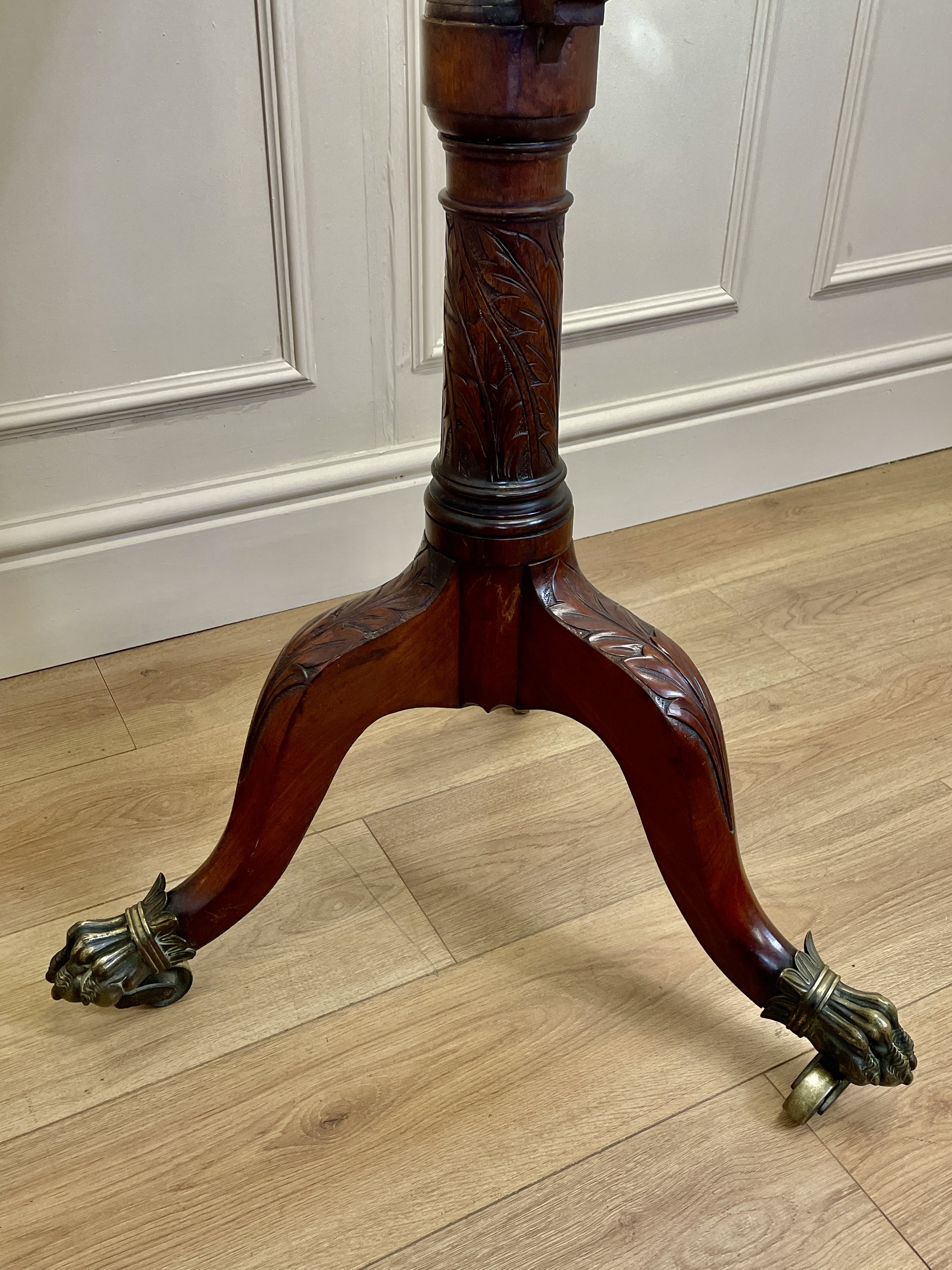 Large antique Chippendale style cheval mirror with tilting oval plate and brass lion feet, perfect statement mirror for Georgian cottage interior