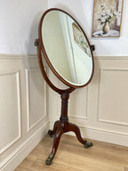 Large antique Chippendale style cheval mirror with tilting oval plate and brass lion feet, perfect statement mirror for Georgian cottage interior