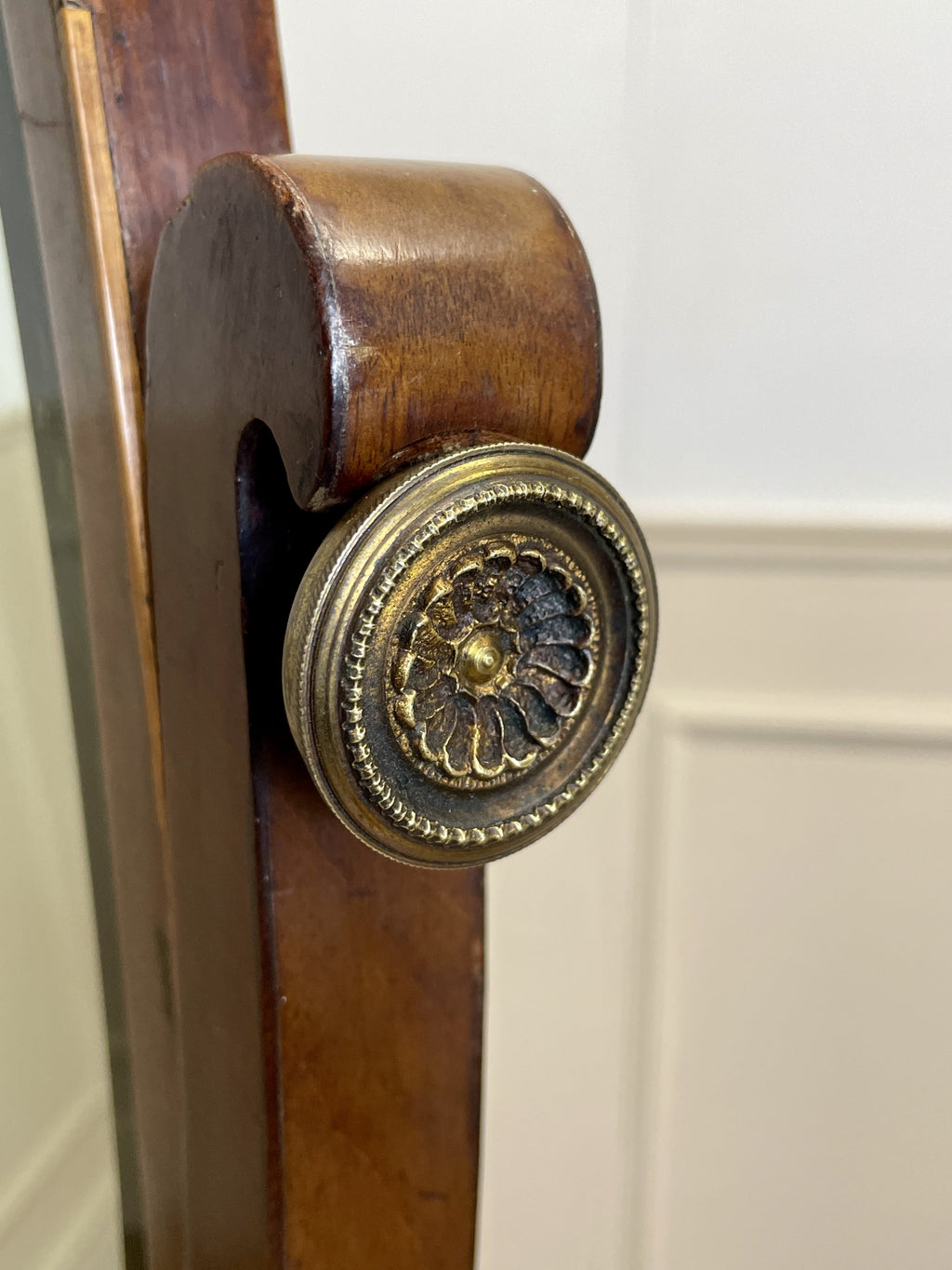 Large antique Chippendale style cheval mirror with tilting oval plate and brass lion feet, perfect statement mirror for Georgian cottage interior