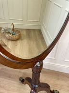 Large antique Chippendale style cheval mirror with tilting oval plate and brass lion feet, perfect statement mirror for Georgian cottage interior