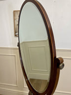 Large antique Chippendale style cheval mirror with tilting oval plate and brass lion feet, perfect statement mirror for Georgian cottage interior