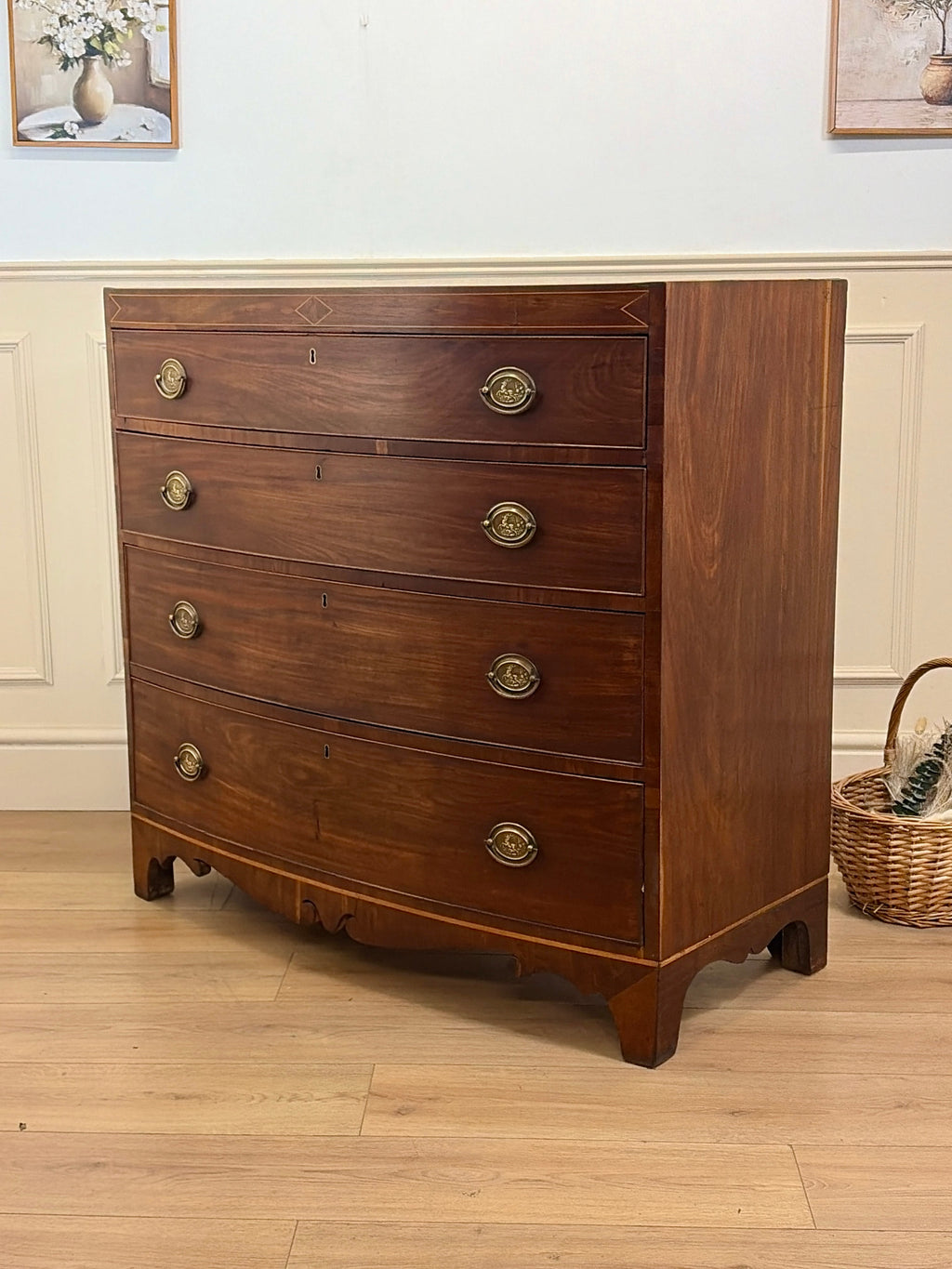 Antique Country Regency Bow Fronted Chest of Drawers