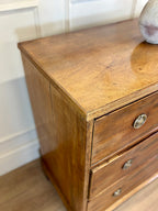 Antique small Georgian mahogany chest of drawers with three drawers and brass fittings