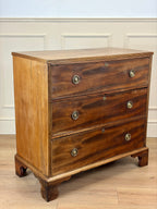 Antique small Georgian mahogany chest of drawers with three drawers and brass fittings