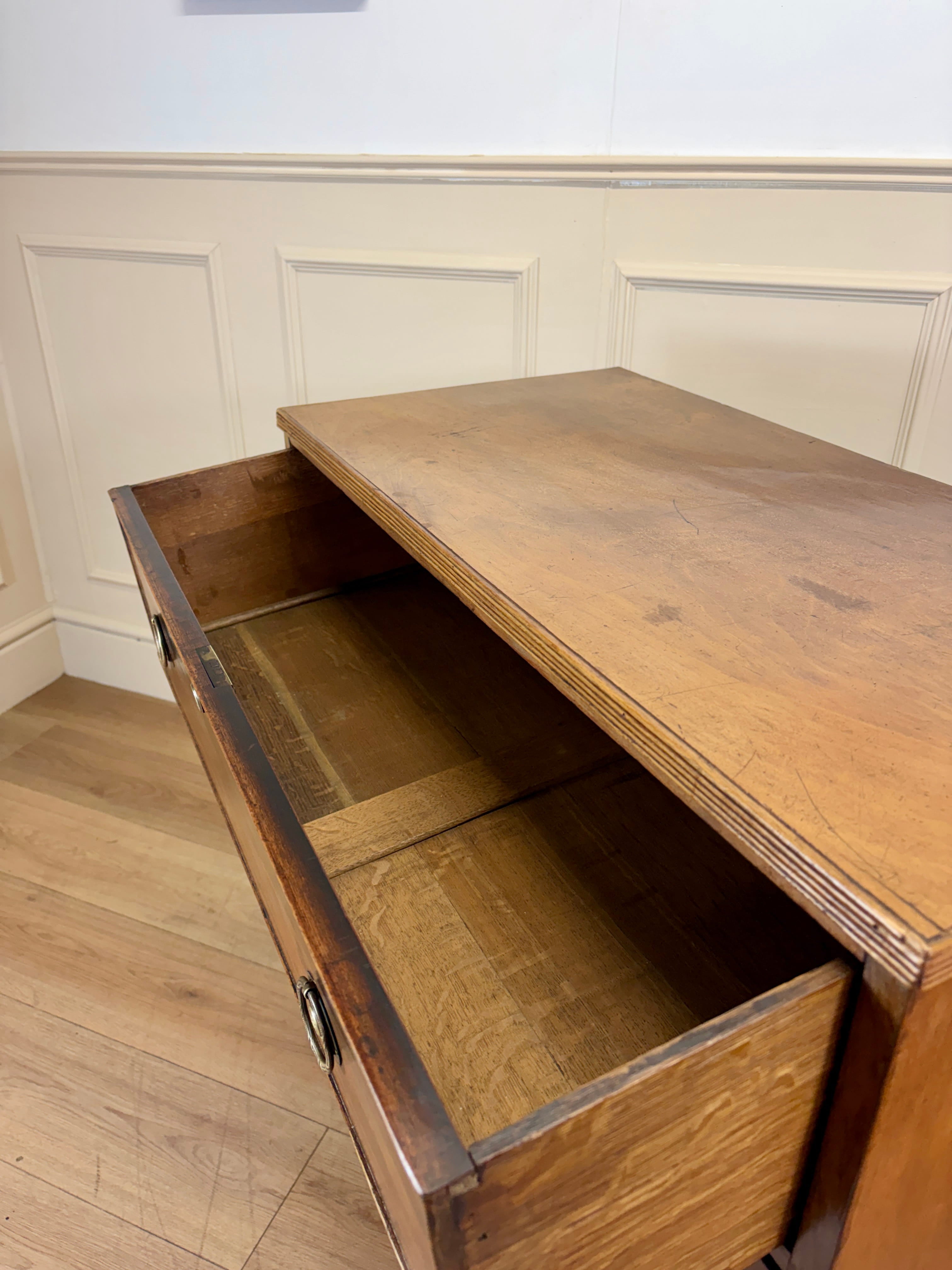 Antique small Georgian mahogany chest of drawers with three drawers and brass fittings