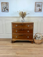 Antique small Georgian mahogany chest of drawers with three drawers and brass fittings