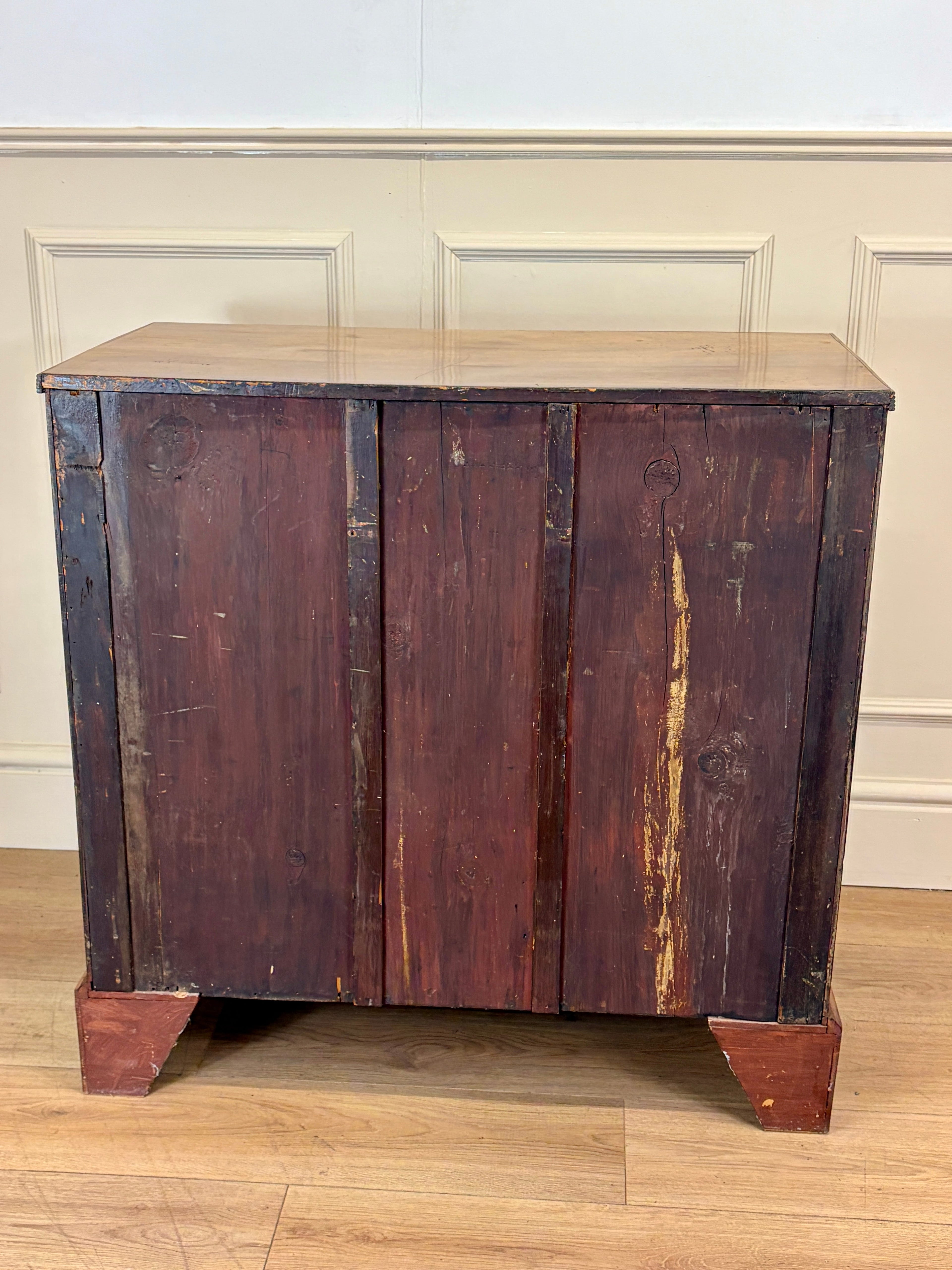 Antique small Georgian mahogany chest of drawers with three drawers and brass fittings