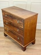 Antique small Georgian mahogany chest of drawers with three drawers and brass fittings