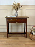 Antique Georgian light oak side table with frieze drawer shown from the front