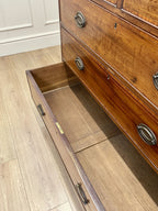 Antique Georgian mahogany and satinwood banded chest of drawers with two short and three long drawers on bracket feet