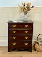 Antique Georgian mahogany small chest of drawers with four drawers and brass plated handles