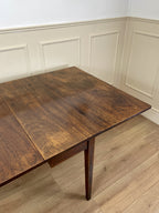 Antique Georgian Mahogany Square Kitchen Table with drop leaves, tapered legs, and rich mahogany finish, ideal for small cottage or farmhouse interiors.