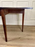 Antique Georgian Mahogany Square Kitchen Table with drop leaves, tapered legs, and rich mahogany finish, ideal for small cottage or farmhouse interiors.