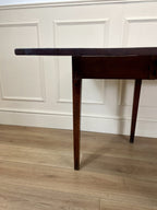 Antique Georgian Mahogany Square Kitchen Table with drop leaves, tapered legs, and rich mahogany finish, ideal for small cottage or farmhouse interiors.