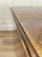 Antique Georgian Mahogany Square Kitchen Table with drop leaves, tapered legs, and rich mahogany finish, ideal for small cottage or farmhouse interiors.