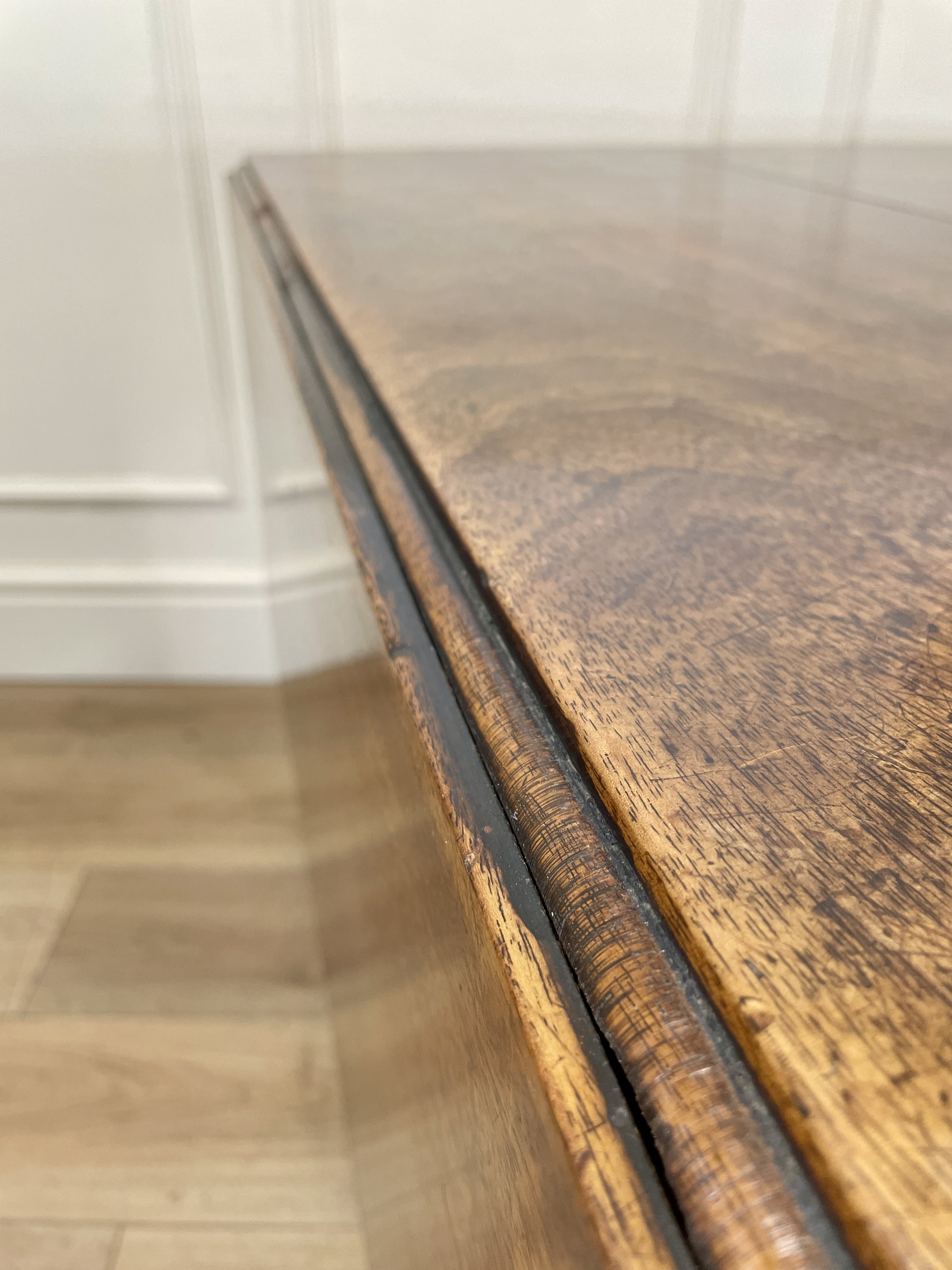 Antique Georgian Mahogany Square Kitchen Table with drop leaves, tapered legs, and rich mahogany finish, ideal for small cottage or farmhouse interiors.