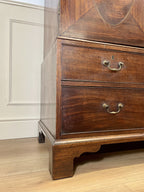Antique Georgian mahogany tall slim wardrobe with drawers and oval panel doors on ogee bracket feet