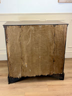 Antique light oak farmhouse chest of drawers with brass handles and patina