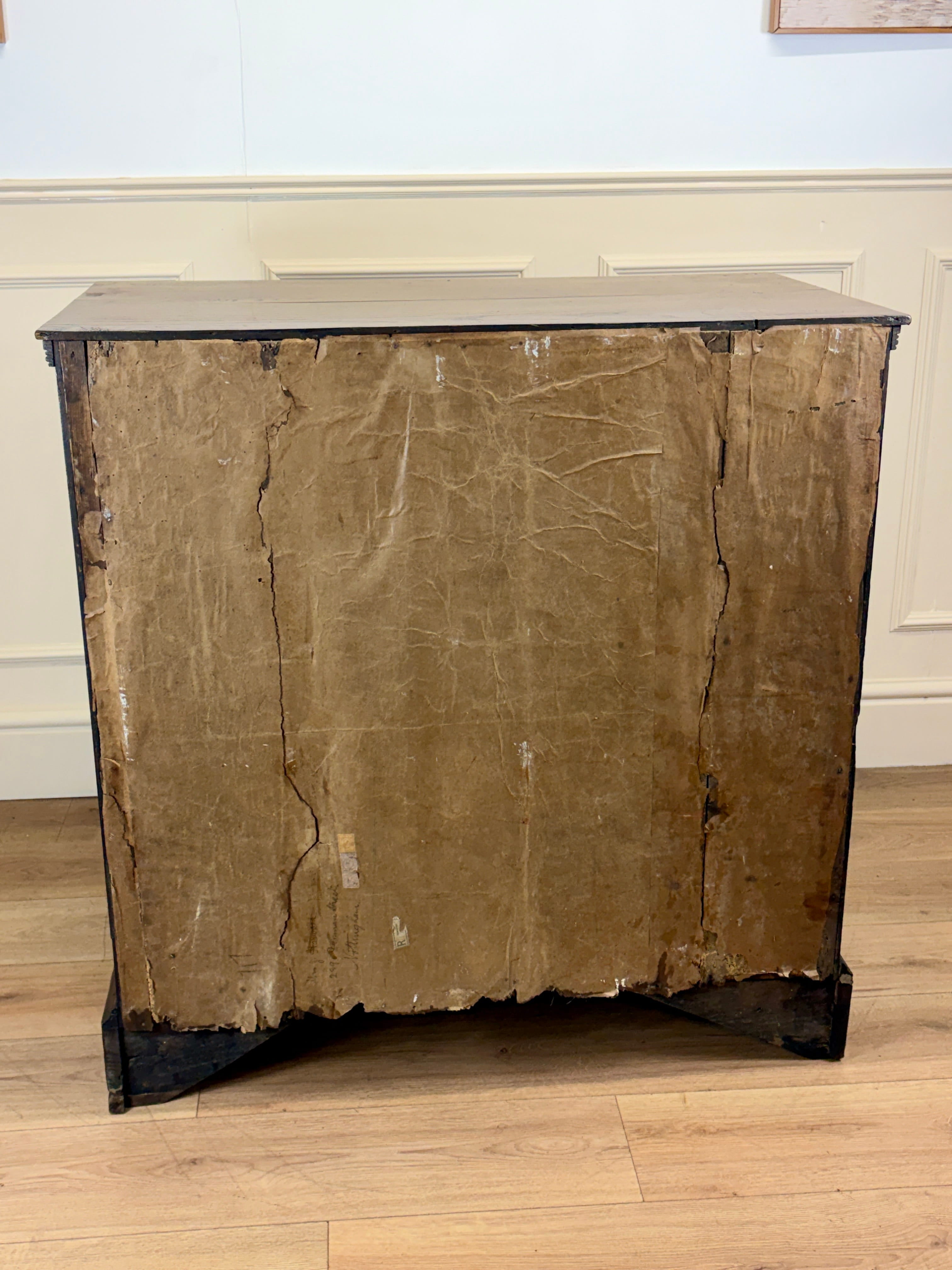 Antique light oak farmhouse chest of drawers with brass handles and patina