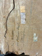 Antique light oak farmhouse chest of drawers with brass handles and patina