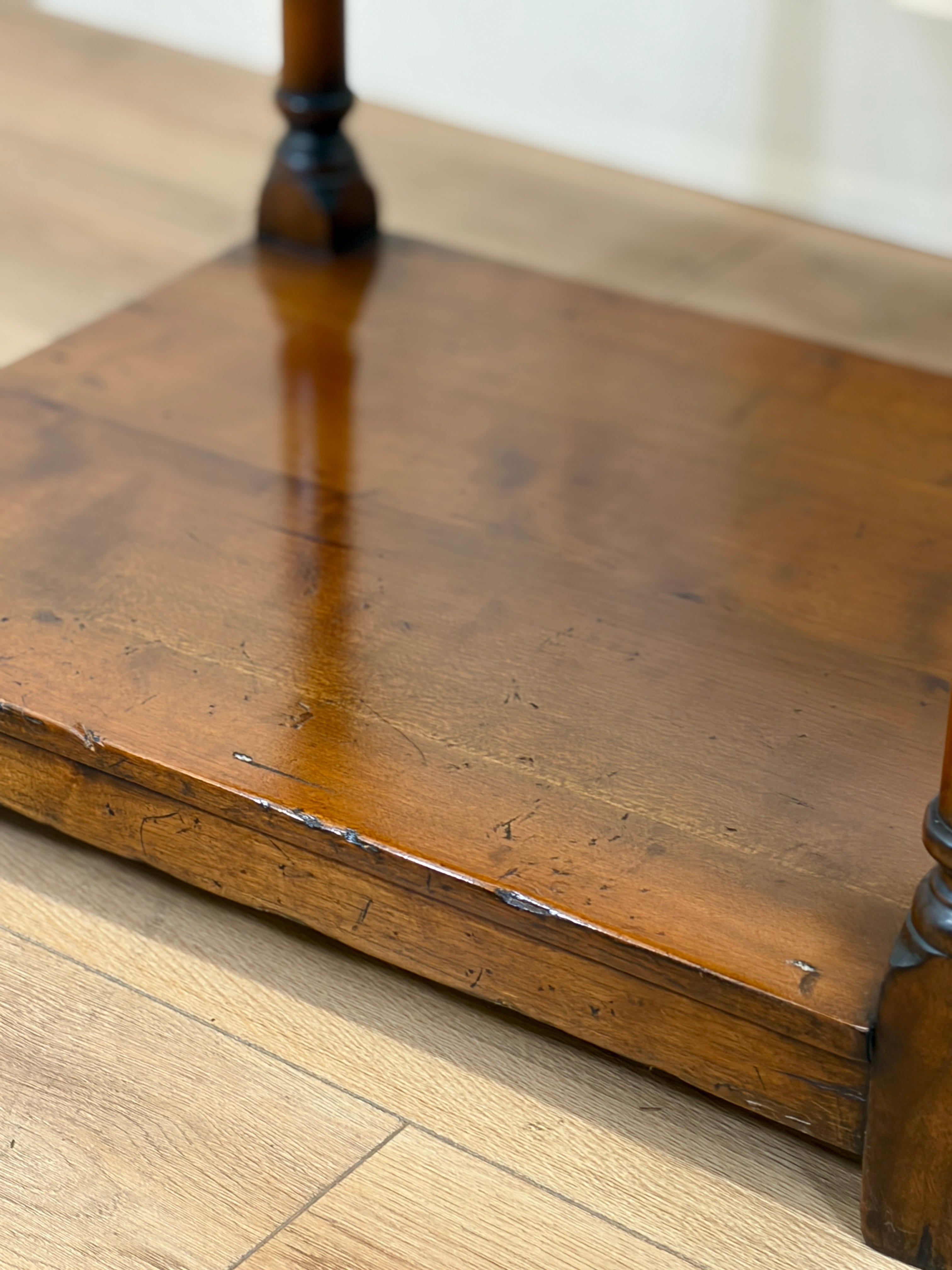 Close-up of a wooden surface with a blurred background