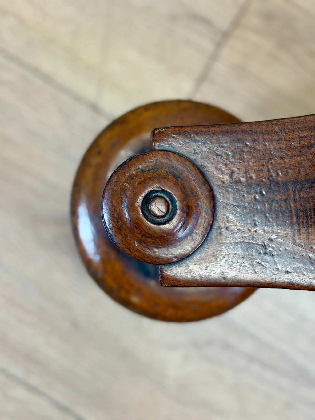 Close-up of a wooden handle on a door