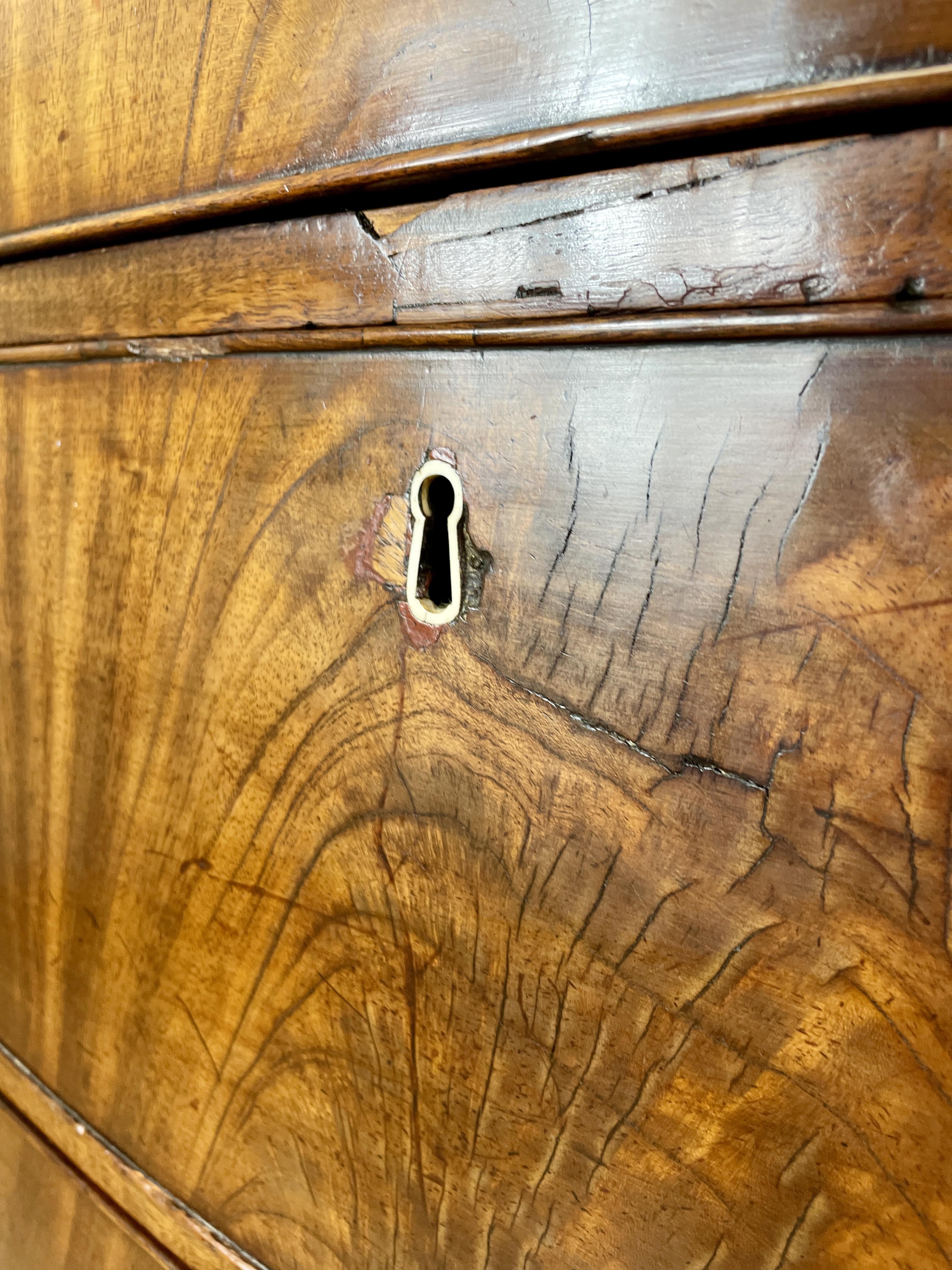 ntique Regency mahogany bowfront chest of drawers with two short over three long drawers, ideal chest of drawers for bedroom in a cottage interior.