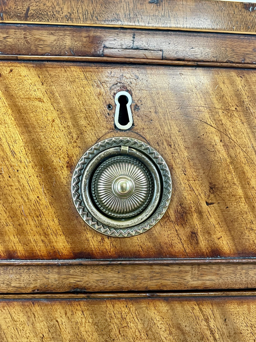 ntique Regency mahogany bowfront chest of drawers with two short over three long drawers, ideal chest of drawers for bedroom in a cottage interior.