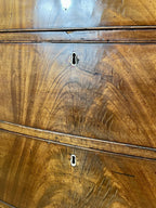 ntique Regency mahogany bowfront chest of drawers with two short over three long drawers, ideal chest of drawers for bedroom in a cottage interior.