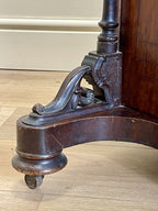 Antique Victorian Burr Walnut Davenport Writing Desk with original dark green leather top, boxwood stringing, side drawers, and turned columns on castors.