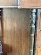 Antique Victorian Burr Walnut Davenport Writing Desk with original dark green leather top, boxwood stringing, side drawers, and turned columns on castors.