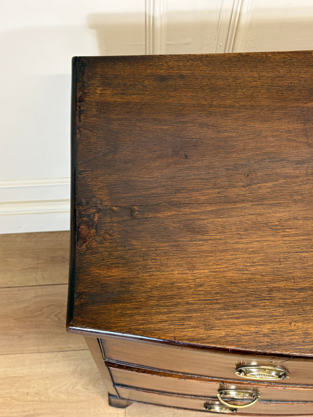 Wooden dresser with a focus on the top surface