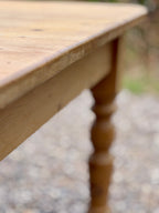 Close-up of a wooden table with a blurred background