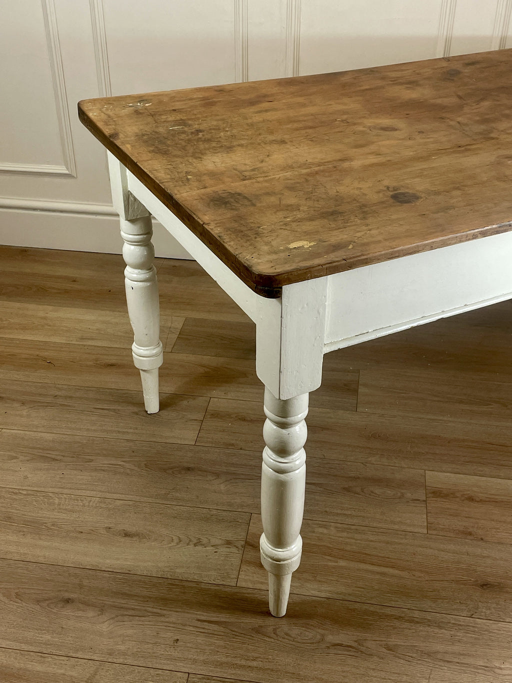 Antique Victorian Farmhouse Kitchen Table with Drawer