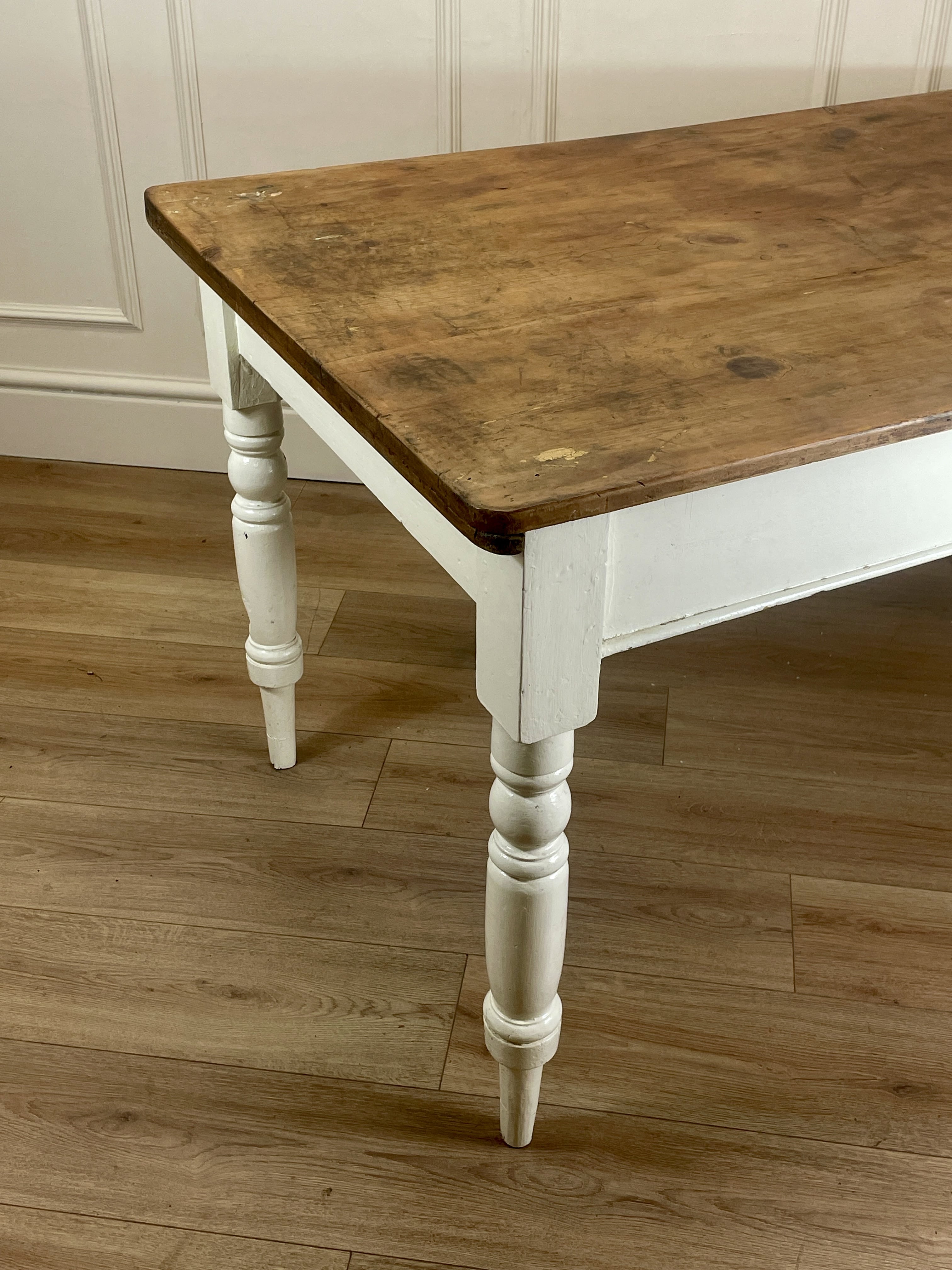 Antique Victorian Farmhouse Kitchen Table with Drawer